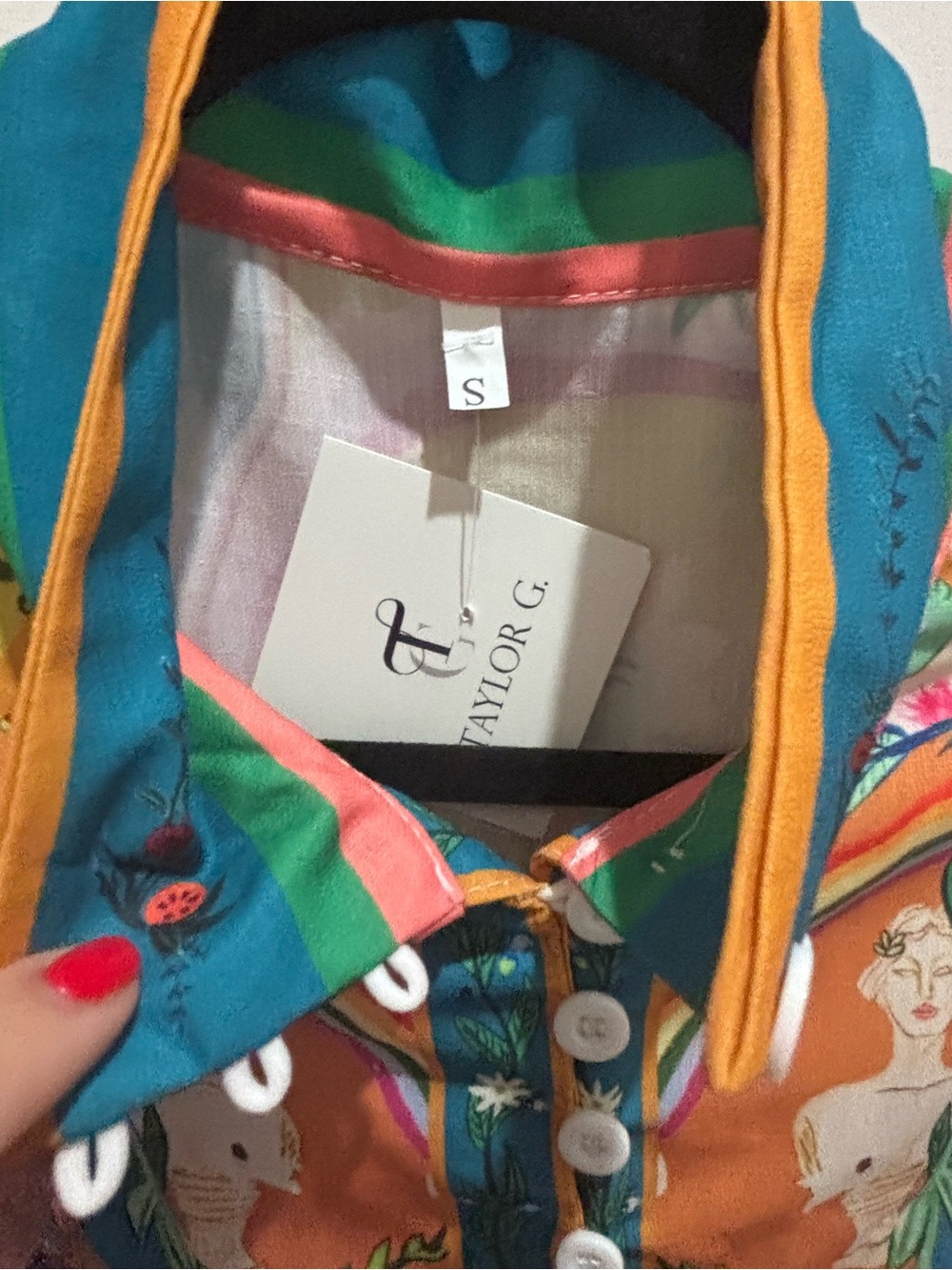 Multicolor Patchwork Mini Dress with Teal and Pink Accents - Picture 5 of 7